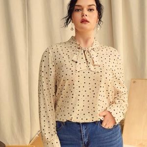 Plus Ditsy Floral Print Tie Neck Blouse in Apricot 4x (20)